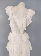 Elegant White V-Neck Ruffled Chiffon Long Formal Prom Dresses