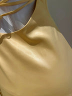 Elegant Yellow Irregular Halter Neck Satin Short Front Long Back Formal Prom Dresses