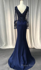V-Neck Lace Top Mermaid Long Formal Prom Dresses