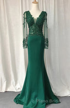 V-Neck Lace Top Mermaid Long Formal Prom Dresses