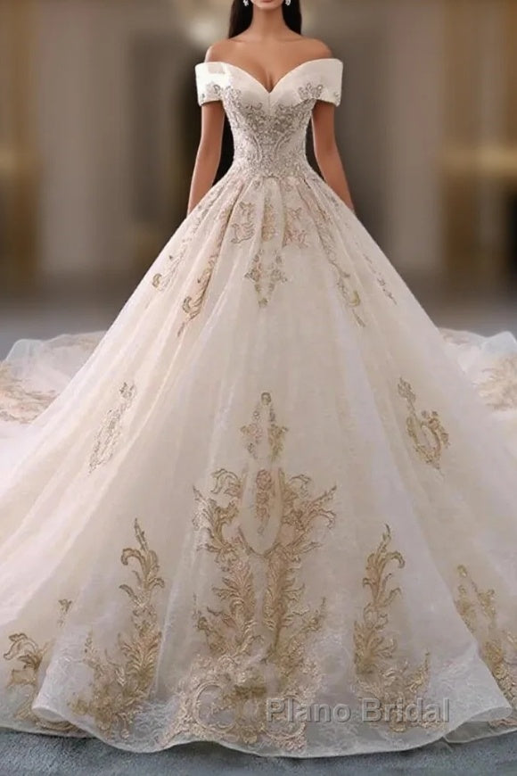 Embroidered Off-The-Shoulder Wedding Dresses