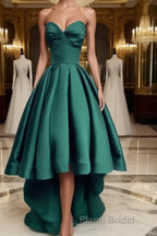 Emerald Green High Low Satin Formal Prom Dresses, Emerald Green High Low Formal Graduation Dresses