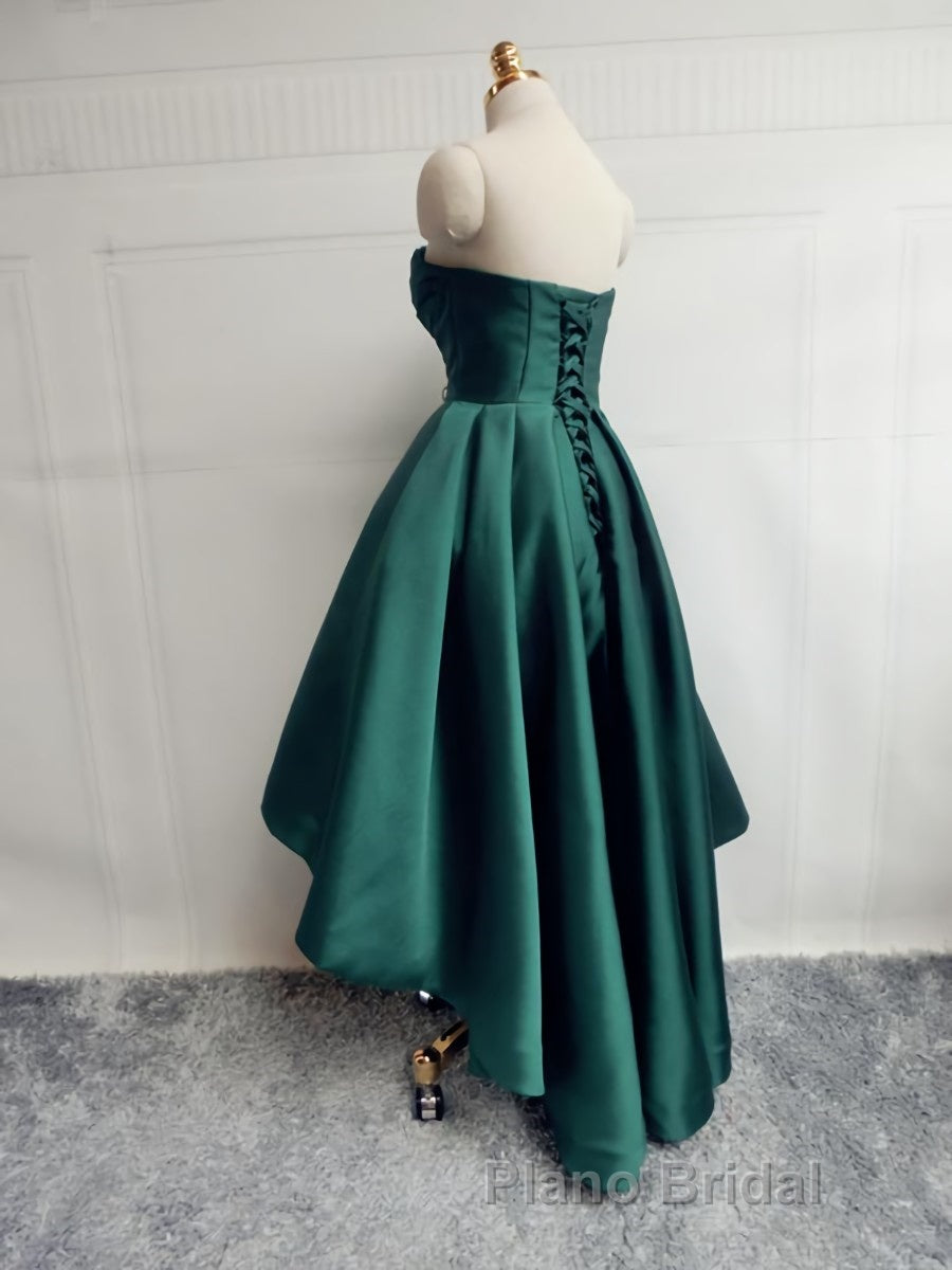 Emerald Green High Low Satin Formal Prom Dresses, Emerald Green High Low Formal Graduation Dresses Secondary image