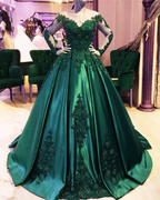 Emerald Green Long Sleeve Quinceanera Dresses Ball Gown Plus Size 15 Junior Formal Prom Dresses