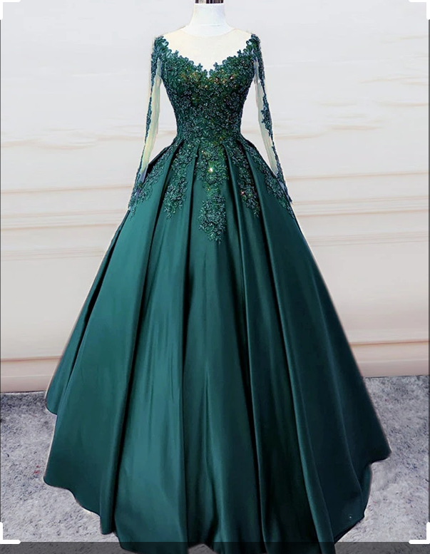 Emerald Green Long Sleeve Quinceanera Dresses Ball Gown Plus Size 15 Junior Formal Prom Dresses Main image