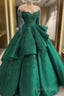 Emerald Green Formal Prom Dresses Long Sleeves Green Ball Gown Formal Prom Dresses