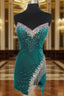Emerald Green Velvet Strapless Beaded Short Cocktail Dresses with Tassels