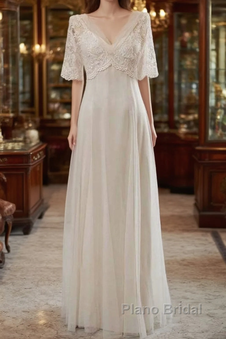 Empire Waist V-neck Tulle A-line Wedding Dress Main image