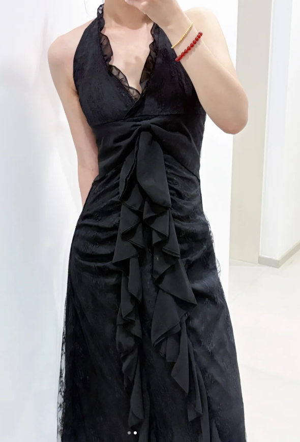 Sweet Black Halter A-Line Chiffon&Tulle Open Back Formal Prom Dresses Birthday Dresses
