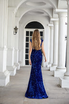 Engerla Royal Blue Sequins Mermaid Evening Dress Sweet Neck Formal Prom Gowns Wedding Bridesmaid Dress