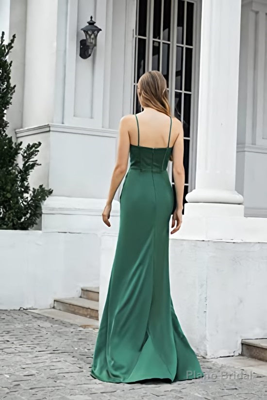 Engerla Sexy High Slit Evening Dresses Spaghetti Satin Ruched Shower Party Dress Pageant Celebrity Gown