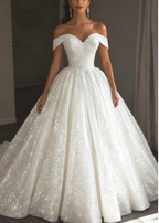Ethereal Wedding Dresses Ball Gown Off The Shoulder Sequin White Wedding Dresses Bridal Gowns