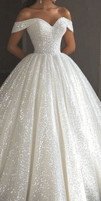 Ethereal Wedding Dresses Ball Gown Off The Shoulder Sequin White Wedding Dresses Bridal Gowns