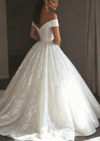 Ethereal Wedding Dresses Ball Gown Off The Shoulder Sequin White Wedding Dresses Bridal Gowns