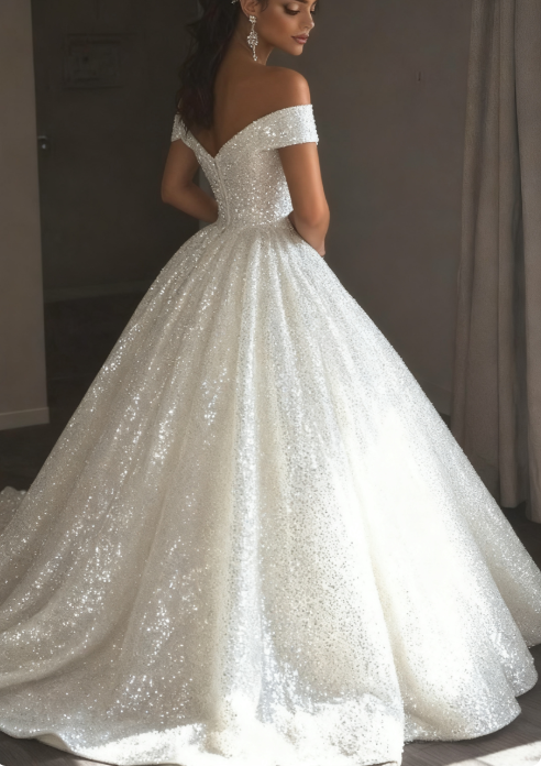 Ethereal Wedding Dresses Ball Gown Off The Shoulder Sequin White Wedding Dresses Bridal Gowns