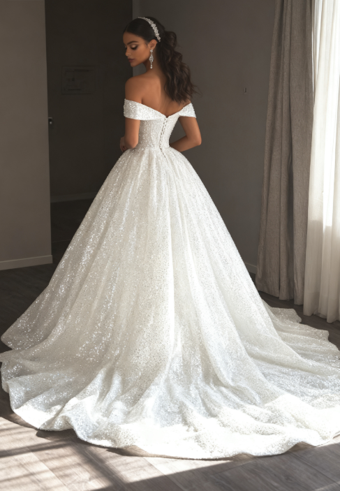 Ethereal Wedding Dresses Ball Gown Off The Shoulder Sequin White Wedding Dresses Bridal Gowns