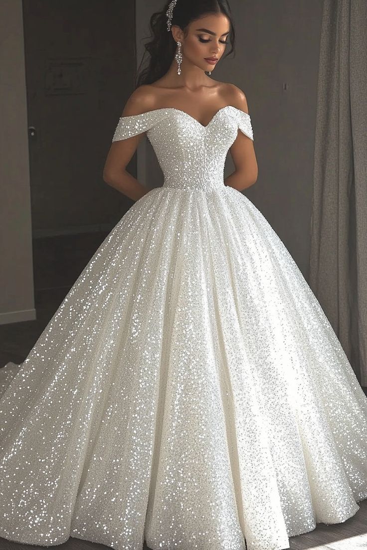 Ethereal Wedding Dresses Ball Gown Off The Shoulder Sequin White Wedding Dresses Bridal Gowns Main image