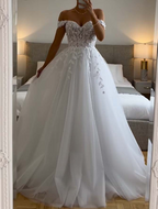 Ethereal Wedding Dresses Ball Gown Off The Shoulder Tulle White Wedding Dresses Bridal Gowns