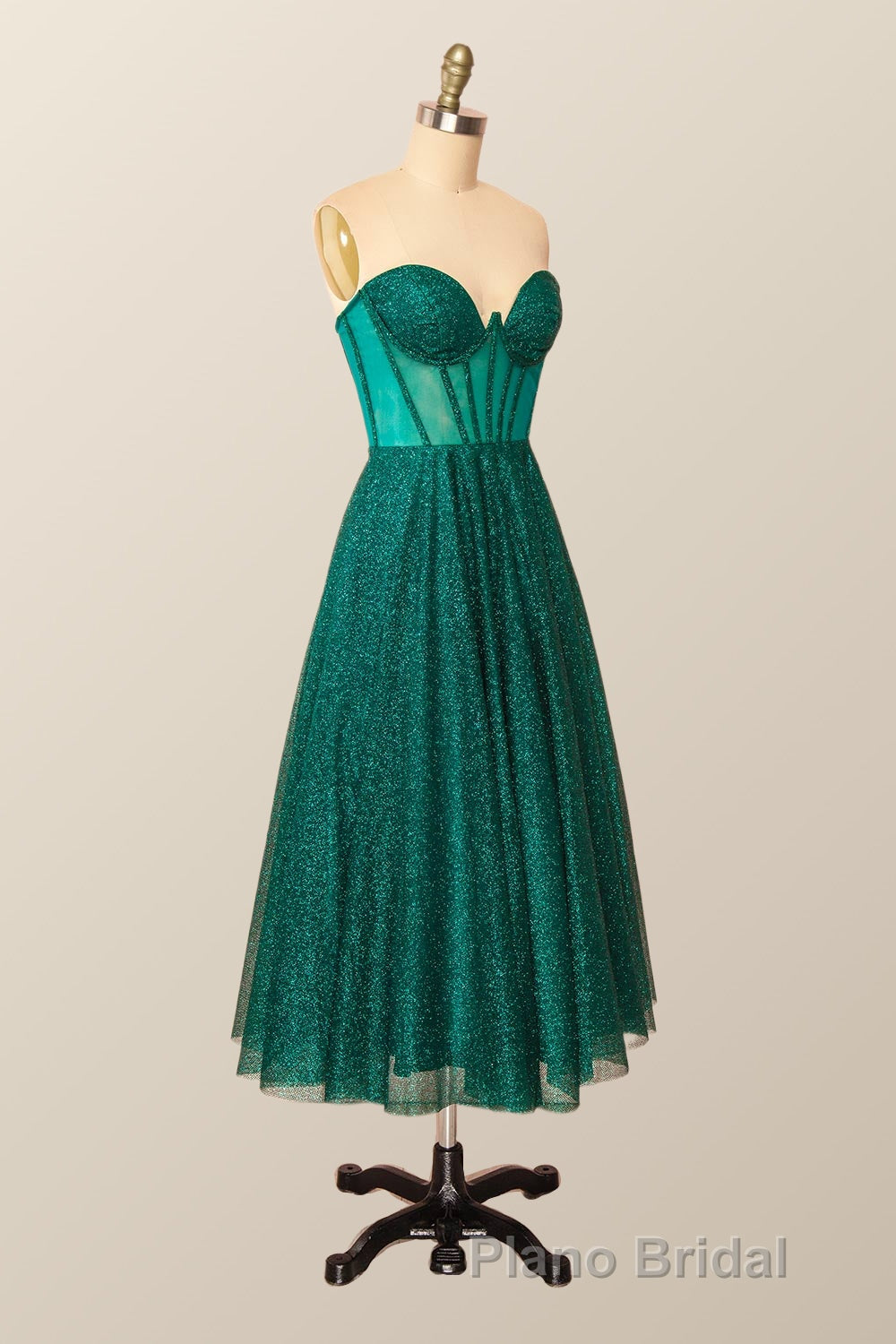 Green Corset A-line Tea Length Dresses