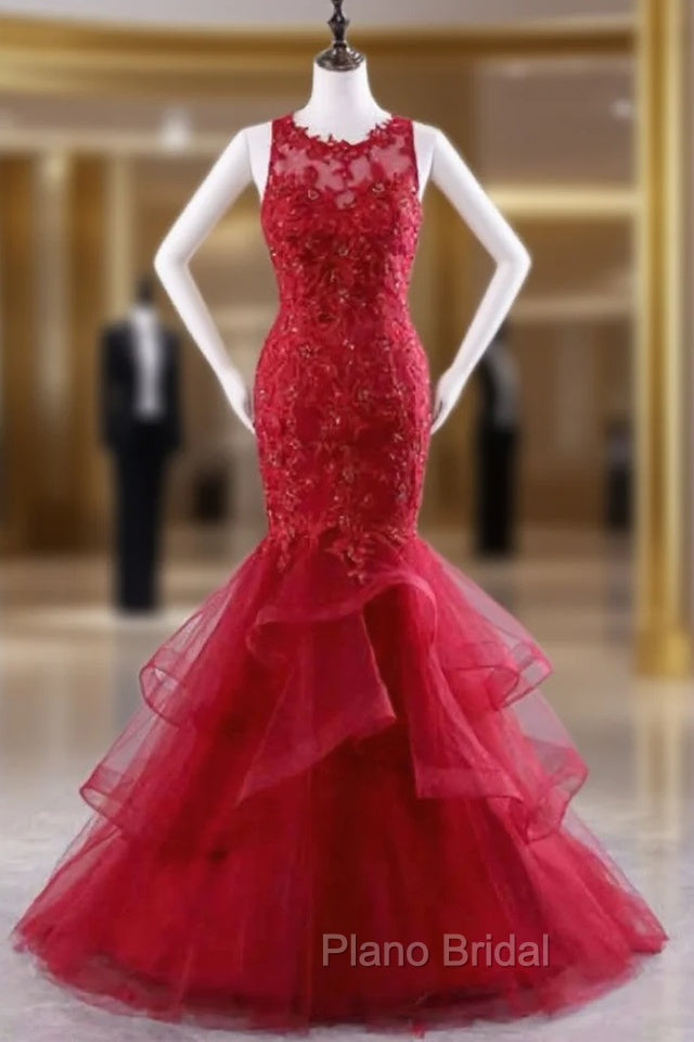 Evening Dresses Red Formal Prom Dresses Lace Formal Prom Dresses Mermaid Formal Prom Dresses