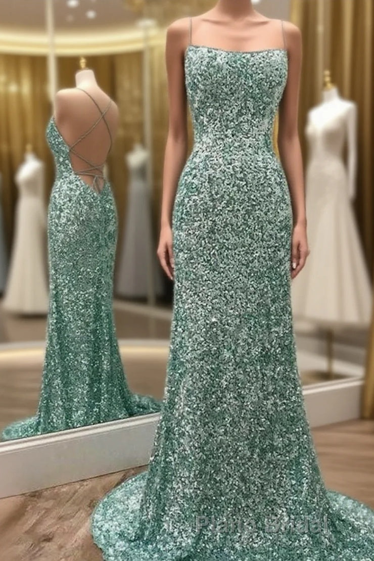 Sparkly Mint Sequin Mermaid Long Party Formal Prom Dresses for Women, Shiny Evening Dresses Main image