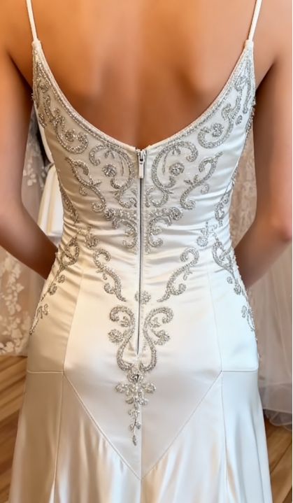 Exquisite Ivory Mermaid Long Wedding Dresses Appliques Satin Bridal Dresses