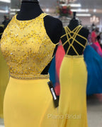 Exquisite Jewel Sleeveless Beading Formal Prom Party Gowns| Chic Front Slit Long Formal Prom Gown