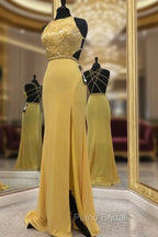 Exquisite Jewel Sleeveless Beading Formal Prom Party Gowns| Chic Front Slit Long Formal Prom Gown