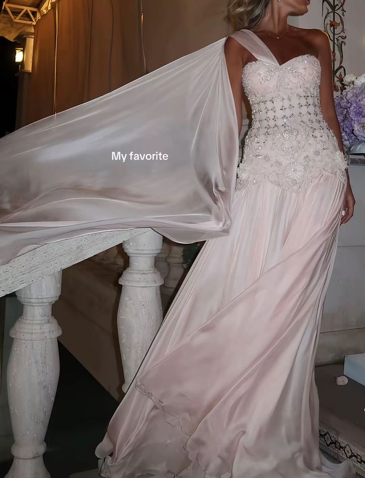 Exquisite Mermaid One Shoulder Pink Chiffon With Silver Beaded Prom Dresses Long Party Dress 18Th Birthday Outfits Prom Gown