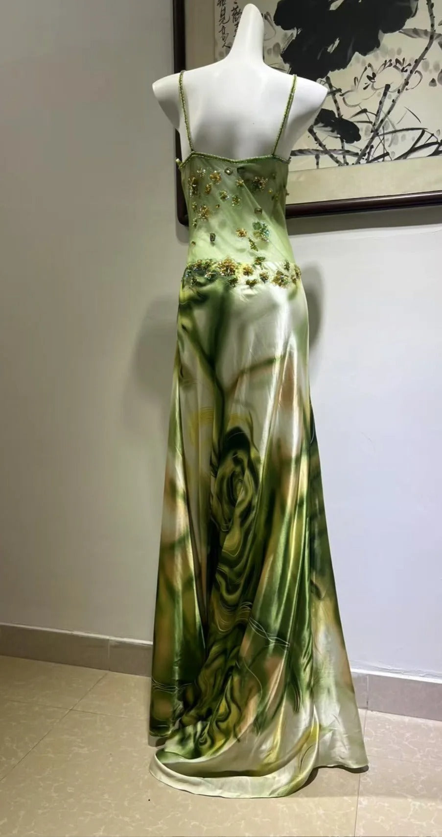 Exquisite Turquoise Gradient Square Neck Beaded Satin Long Formal Prom Dresses