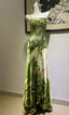 Exquisite Turquoise Gradient Square Neck Beaded Satin Long Formal Prom Dresses