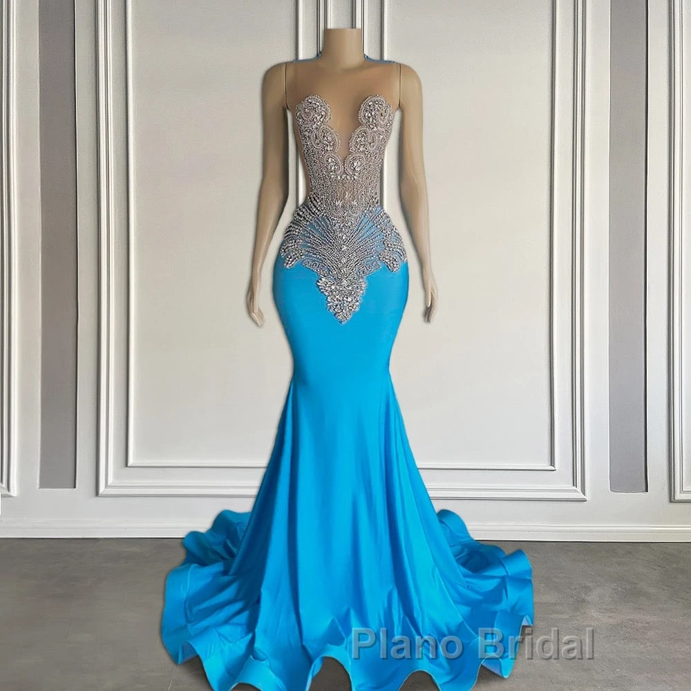 Ocean blue sleeveless mermaid Formal Prom dress with long beadings Secondary image