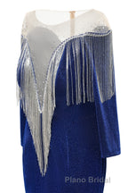 Deep V-neck Shiny Royal Blue Long sleeves Mermaid Formal Prom Dress
