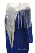 Deep V-neck Shiny Royal Blue Long sleeves Mermaid Formal Prom Dress