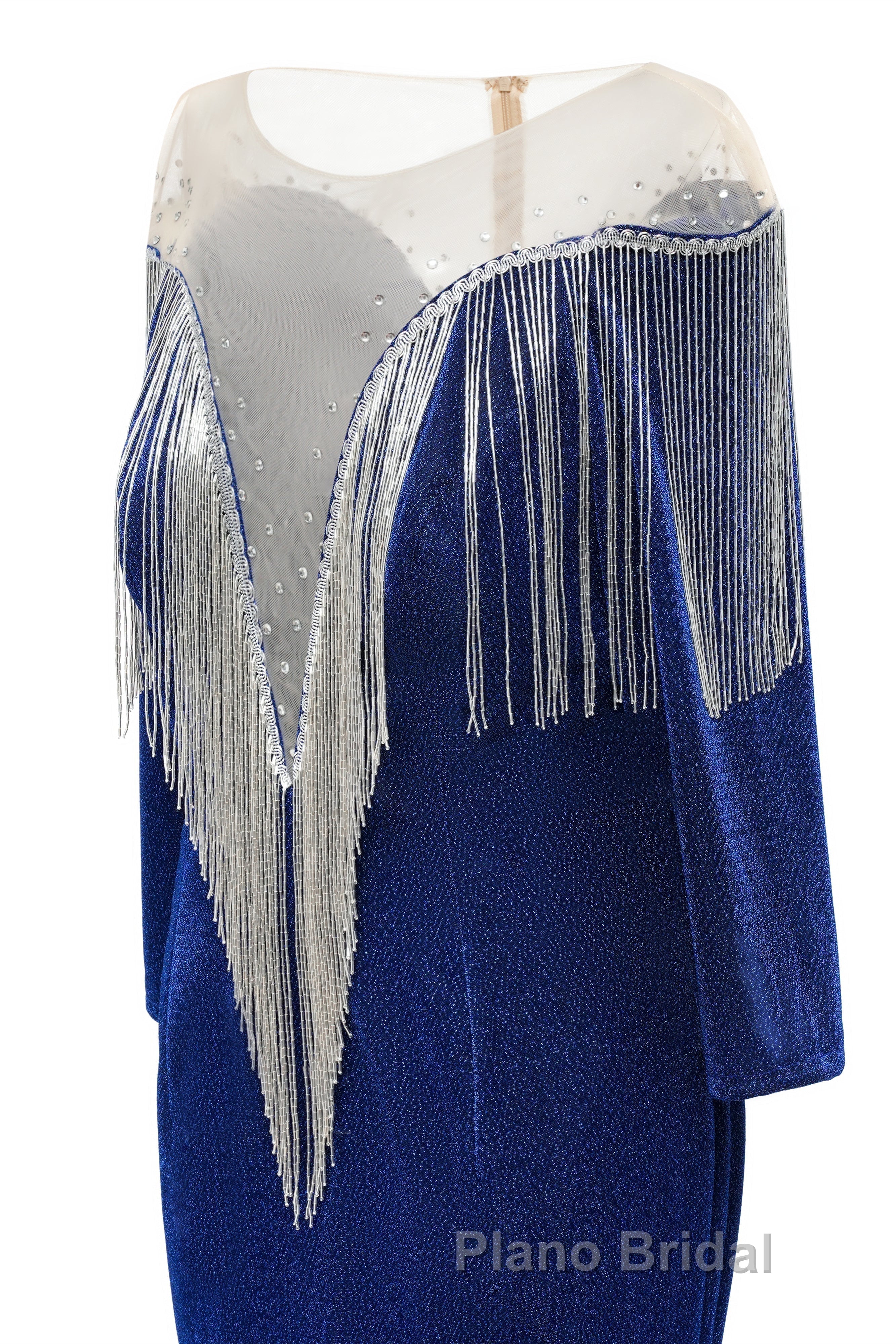 Deep V-neck Shiny Royal Blue Long sleeves Mermaid Formal Prom Dress