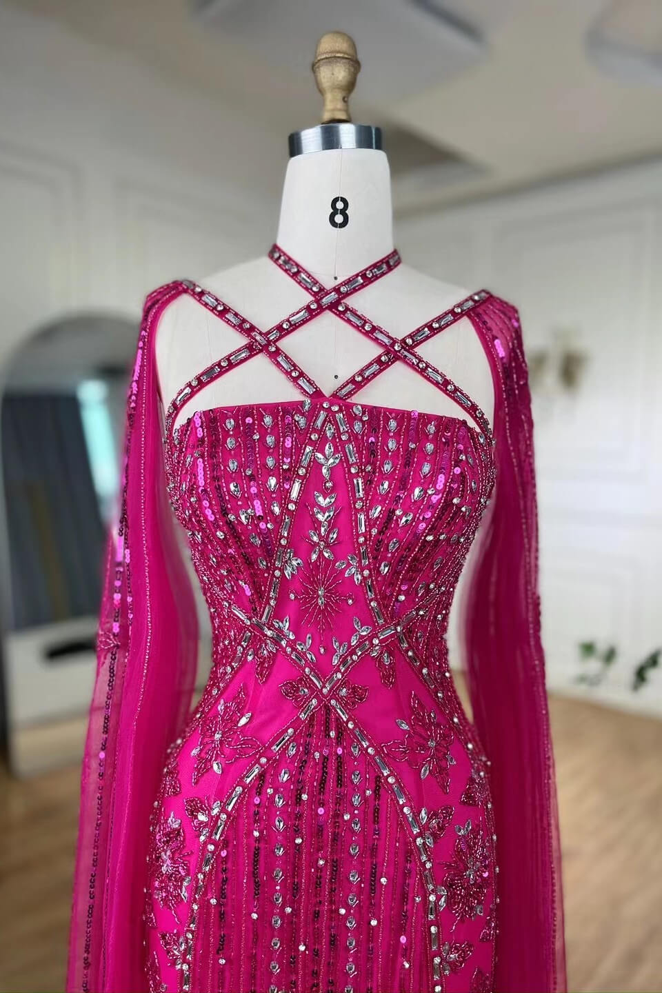 Fabulous Hot Pink Beadings Evening Dress Mermaid Long With Ruffle Secondary image