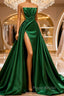 Long A-line Strapless Split Front Sleeveless Formal Prom Dresses