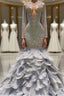 Fabulous Long Mermaid V-neck Sequined Beading Feather Tulle Formal Prom Dresses with Sleeves