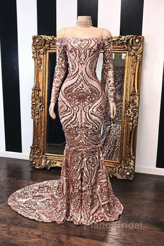 Fabulous Long Sleeve Sequins Mermaid Formal Prom Dresses