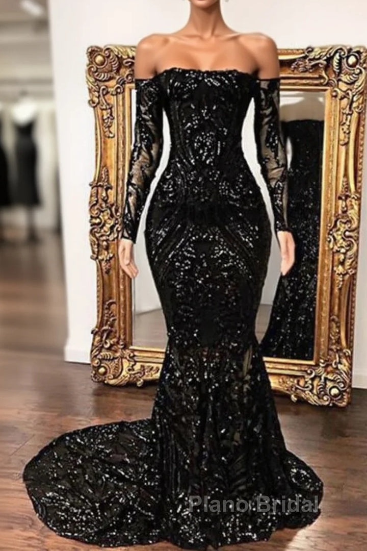 Fabulous Long Sleeve Sequins Mermaid Formal Prom Dresses Main image