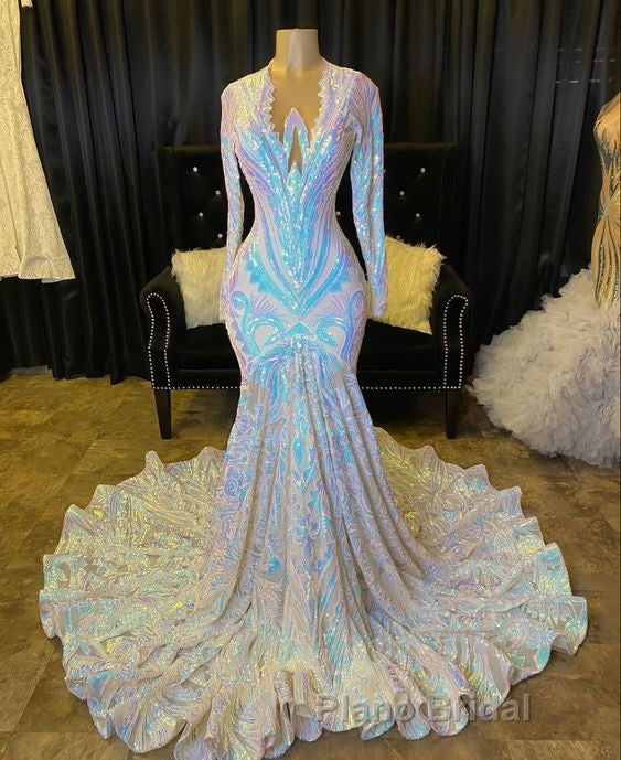 Fabulous Long Sleeves Formal Prom Dress Mermaid Sequins On Sale Secondary image