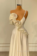 Fabulous White Satin Evening Formal Prom Dresses with Ruffles