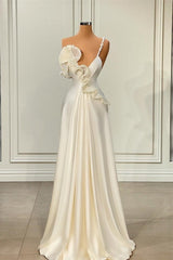 Fabulous White Satin Evening Prom Dresses with Ruffles