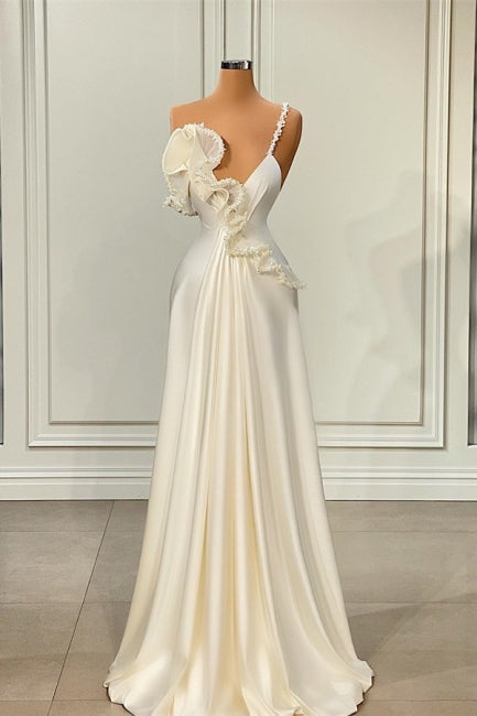 Fabulous White Satin Evening Prom Dresses With Ruffles Main image