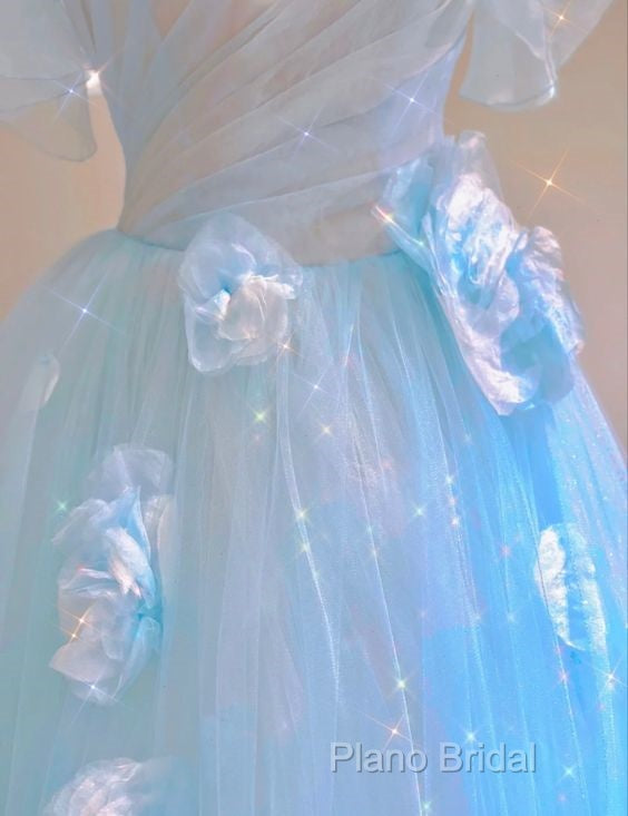 Fairy A Line Blue Floral Formal Prom Dresses Formal Dresses Secondary image