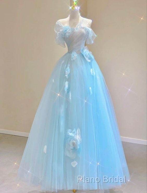 Fairy A Line Blue Floral Formal Prom Dresses Formal Dresses