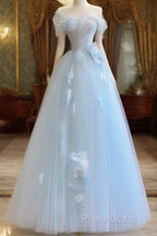 Fairy A Line Blue Floral Formal Prom Dresses Formal Dresses