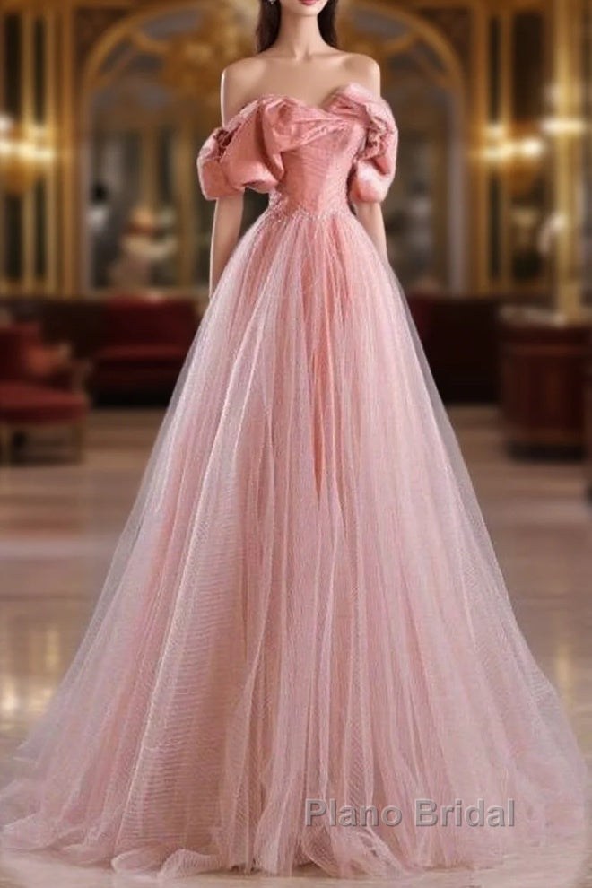 Fairy A Line Off The Shoulder Pink Tulle Formal Prom Dresses For Teens Main image