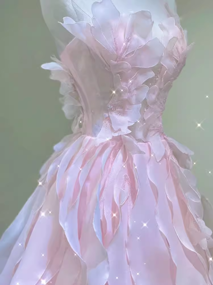 Fairy A Line Sleeveless Pink Long Floral Formal Prom Dresses