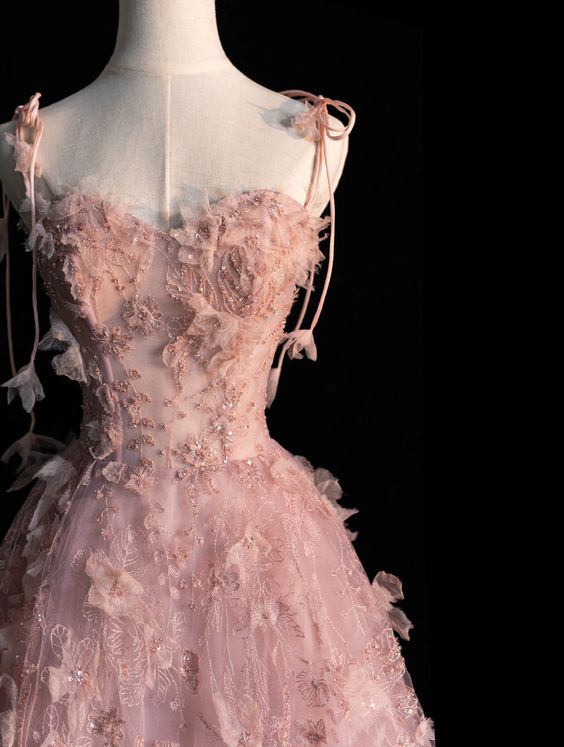 Fairy A Line Spaghetti Straps Pink Tulle Formal Prom Dresses For Teens Secondary image